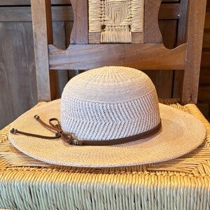 Elegant Tan Straw Hat with Brown Cord